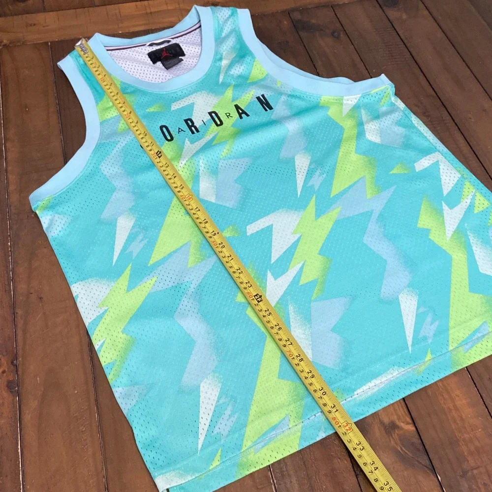 Jordan Mens Basketball Jersey Teal Green Geometric Print Number 23 Mesh Large